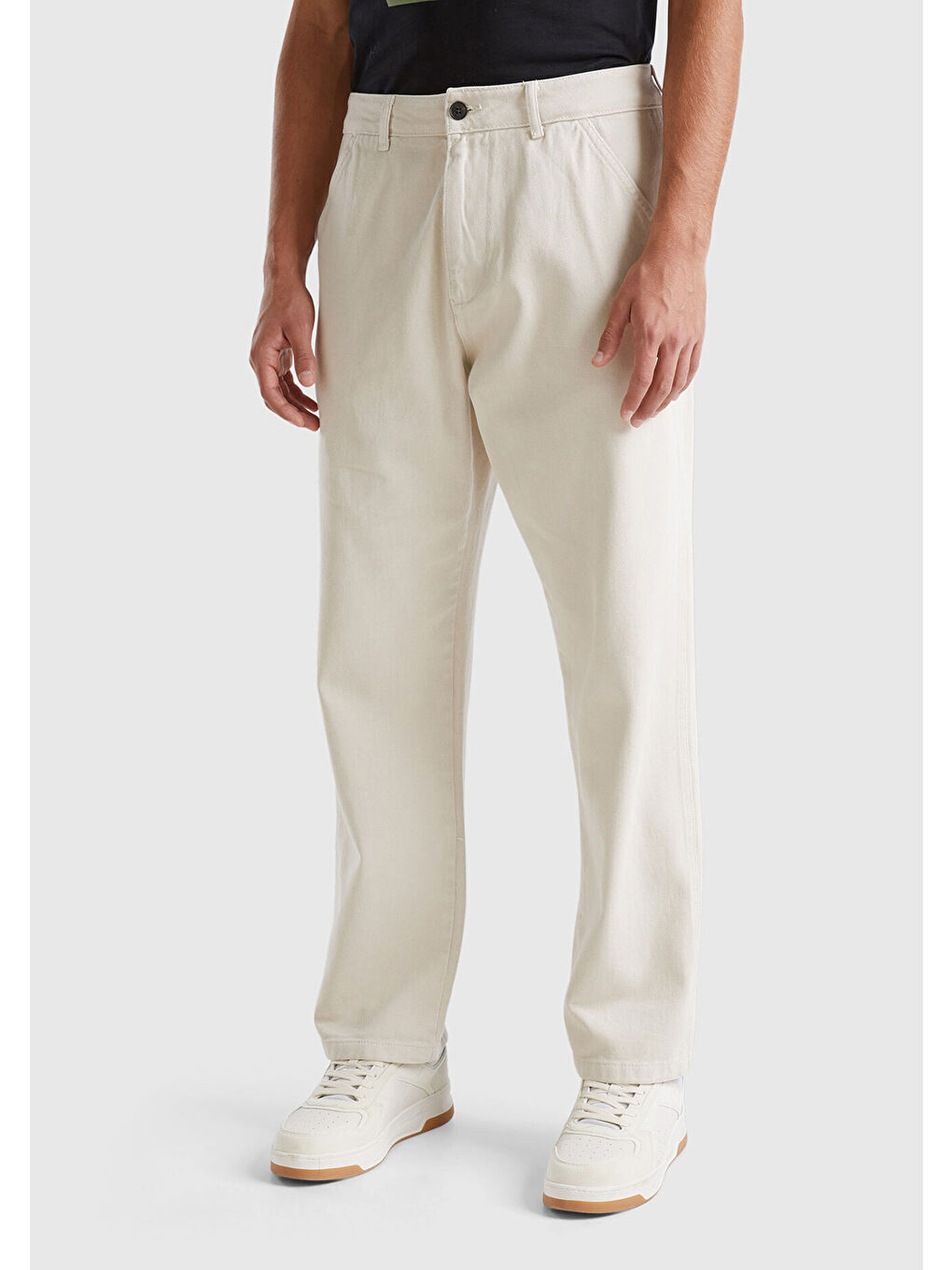 Beyaz %100 Pamuk Düz Paça Erkek Pantolon-1