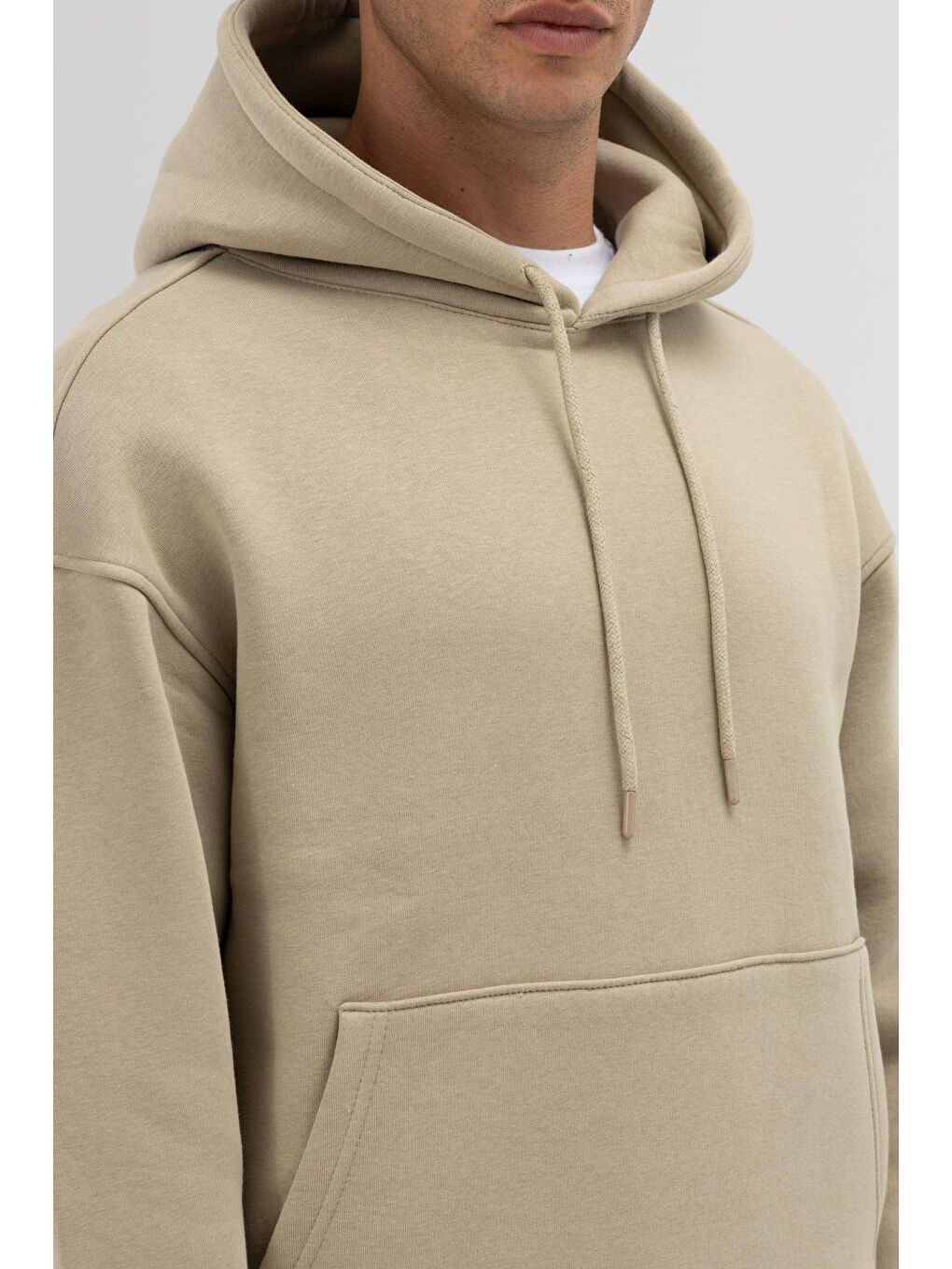 Basic Oversize Kapüşonlu Sweatshirt Haki-2