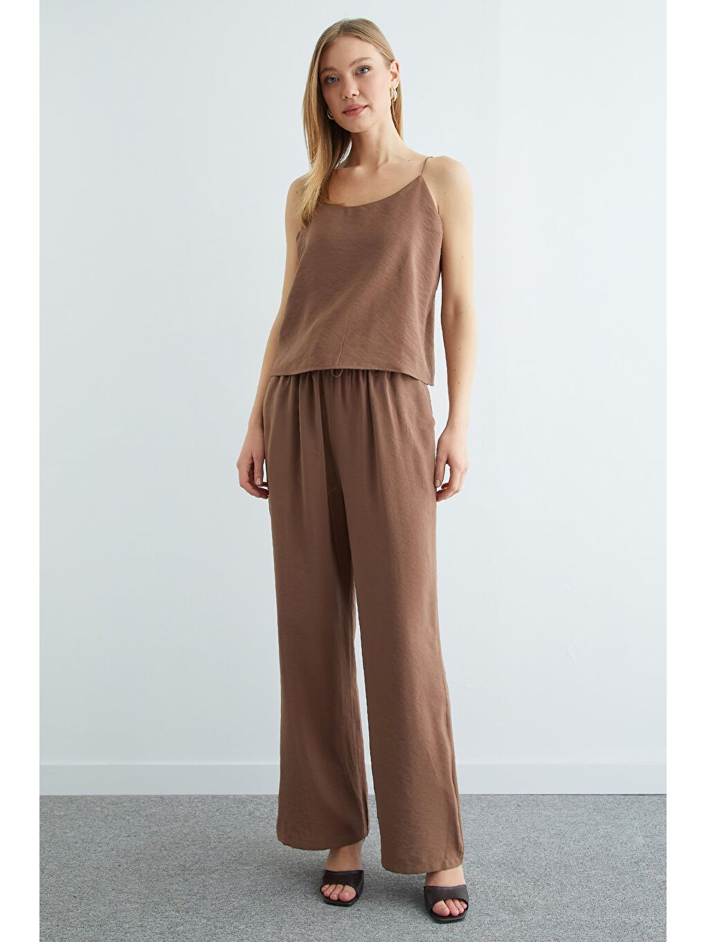 Kahverengi Basic İp Askılı Beli Lastikli 2 Li Takım