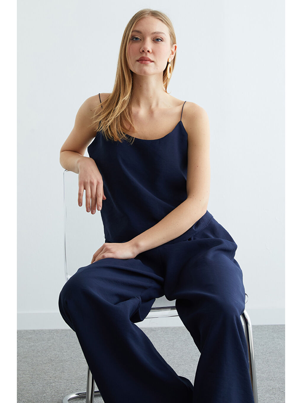 Lacivert Basic İp Askılı Beli Lastikli 2 Li Takım-1