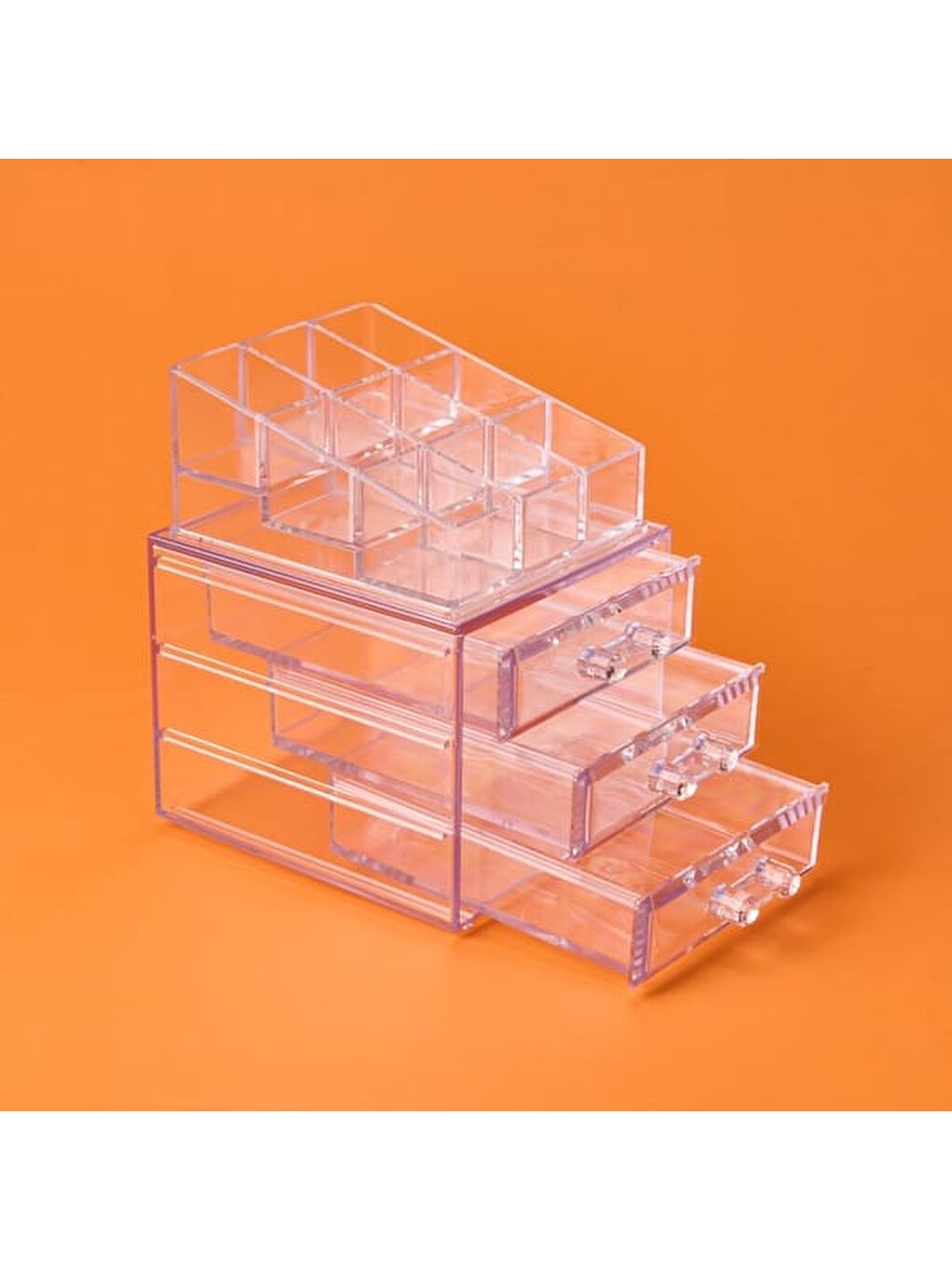 3 Çekmeceli Takı Ve Makyaj Organizeri - Şeffaf - 15x13x18 Cm-1