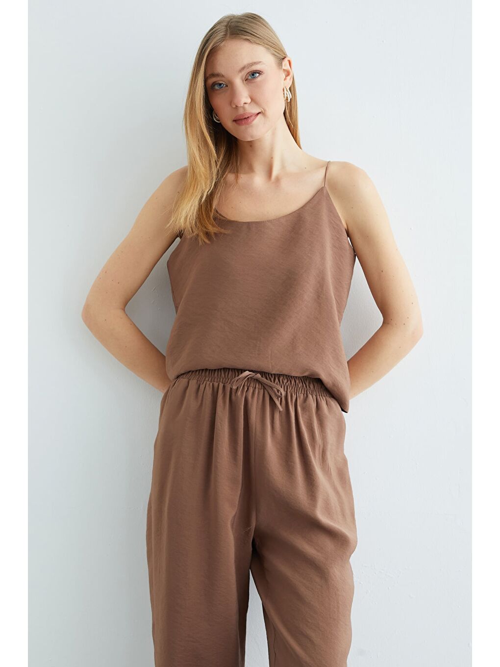 Kahverengi Basic İp Askılı Beli Lastikli 2 Li Takım-2