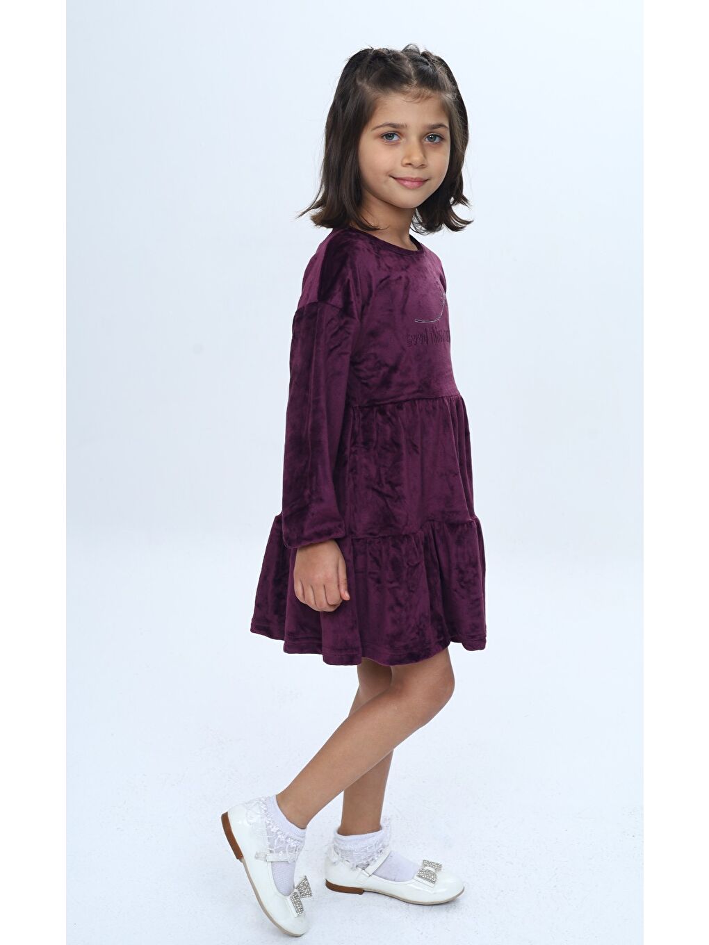 Mor Kız Çocuk Nakışlı Elbise-3