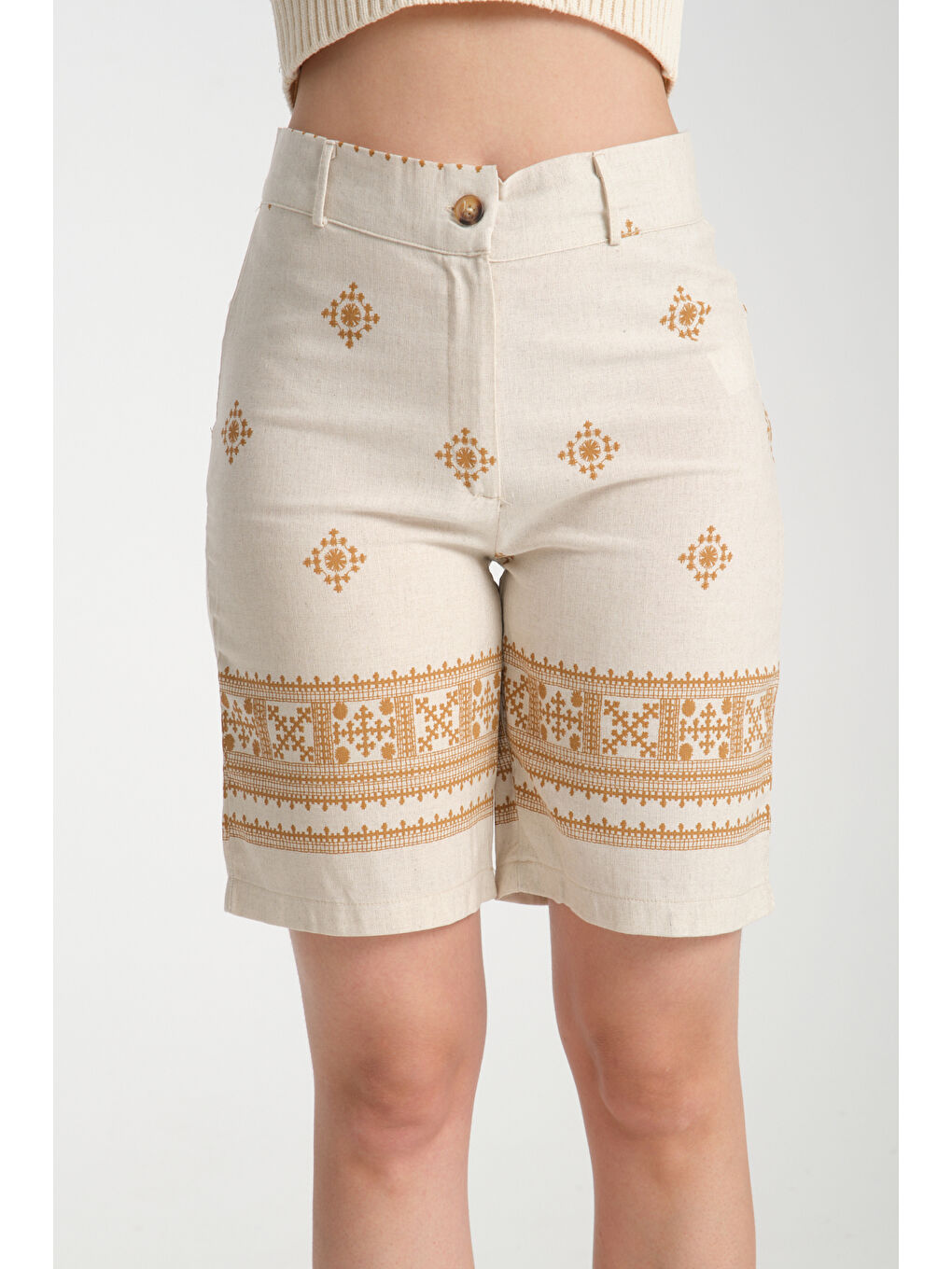 Kahverengi Kadın Keten Şort 8228