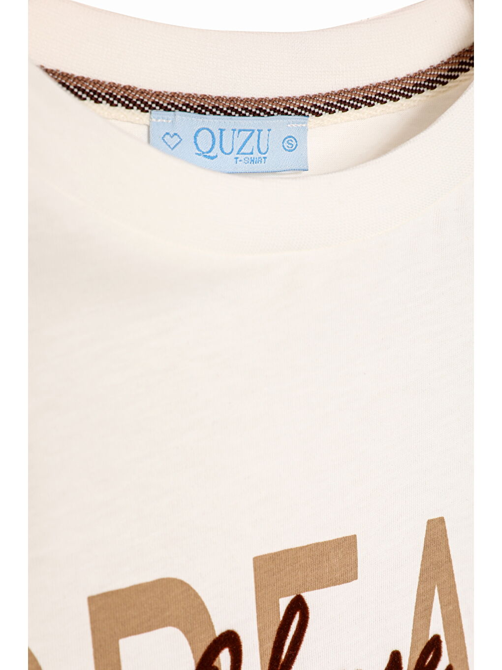 Slogan Baskılı Bisiklet Yaka Tişört Ekru-1