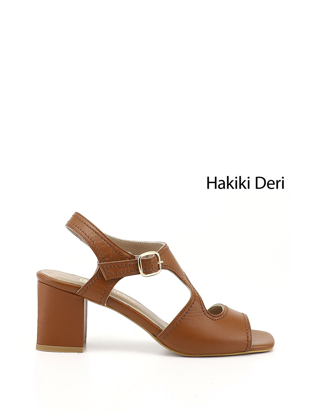 Kahverengi Kadın TABA KAHVE MEL. Kalın Topuklu Arkası Açık Hakiki Deri Sandalet