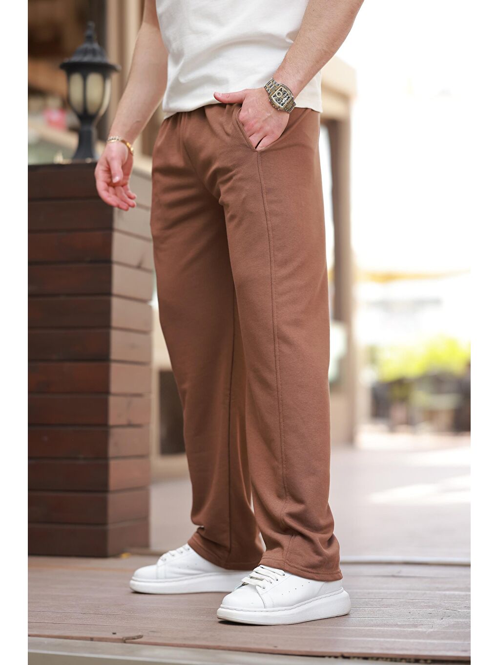 Kahverengi Rahat Kesim Erkek Eşofman Altı E6560-2