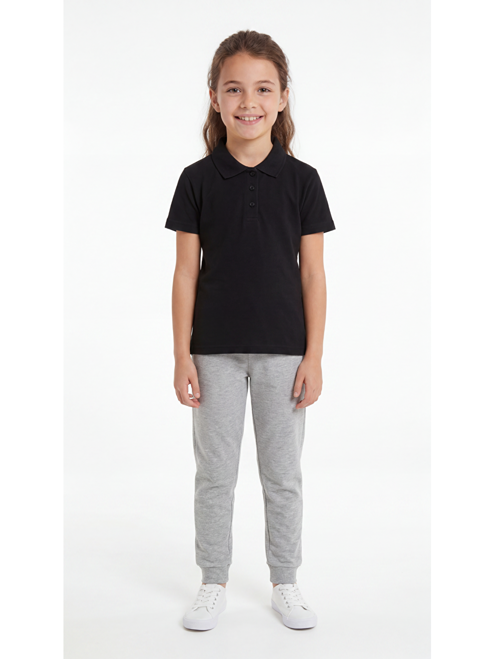 Siyah Kız Çocuk Okul Kısa Kol Polo Yaka Lakost