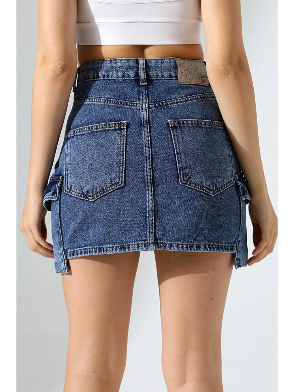 Lacivert Kargo Cep Detay Mini Jean Etek-4