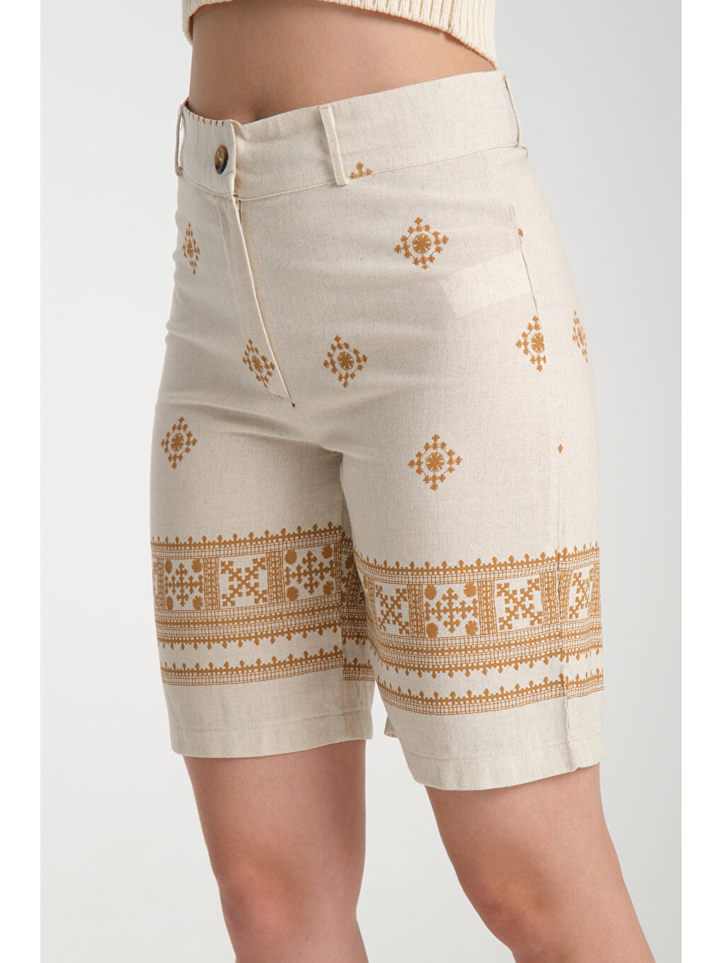 Kahverengi Kadın Keten Şort 8228-2