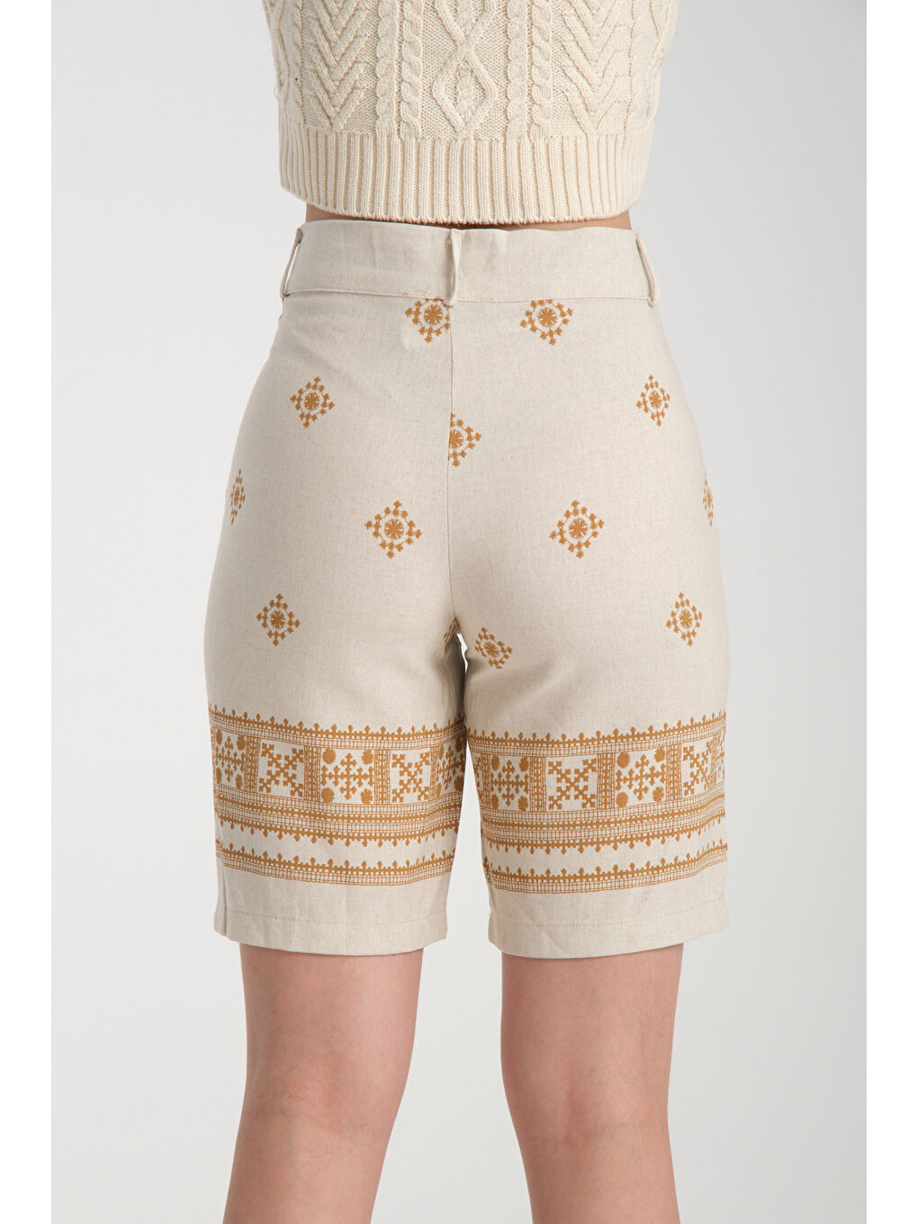 Kahverengi Kadın Keten Şort 8228-3