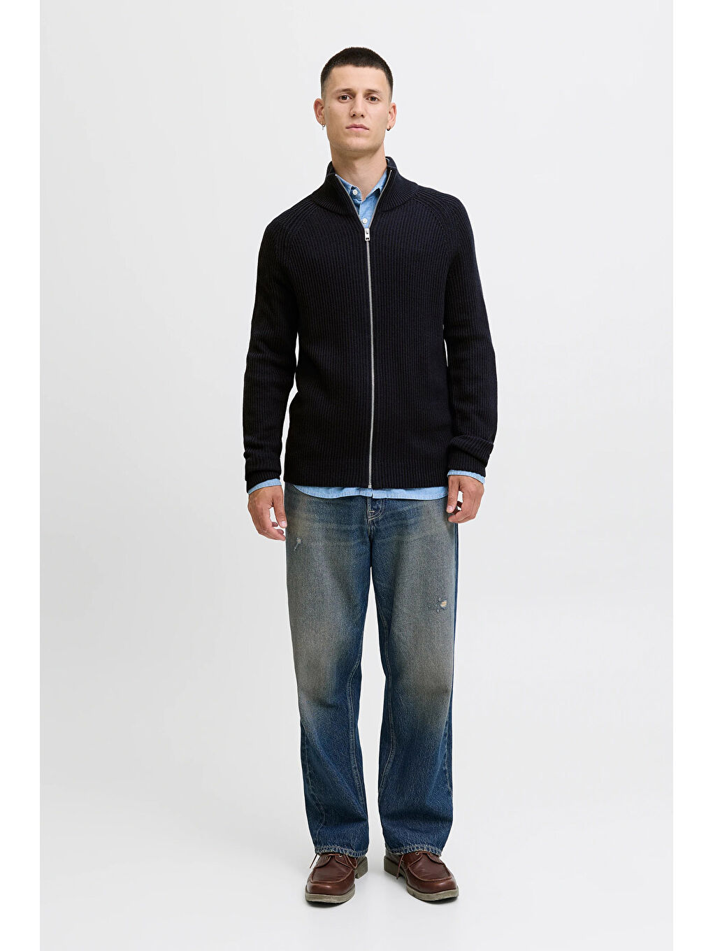 Lacivert Jjpannel Pamuk Karışımlı Regular Fit Dik Yaka Hırka 12278920-1