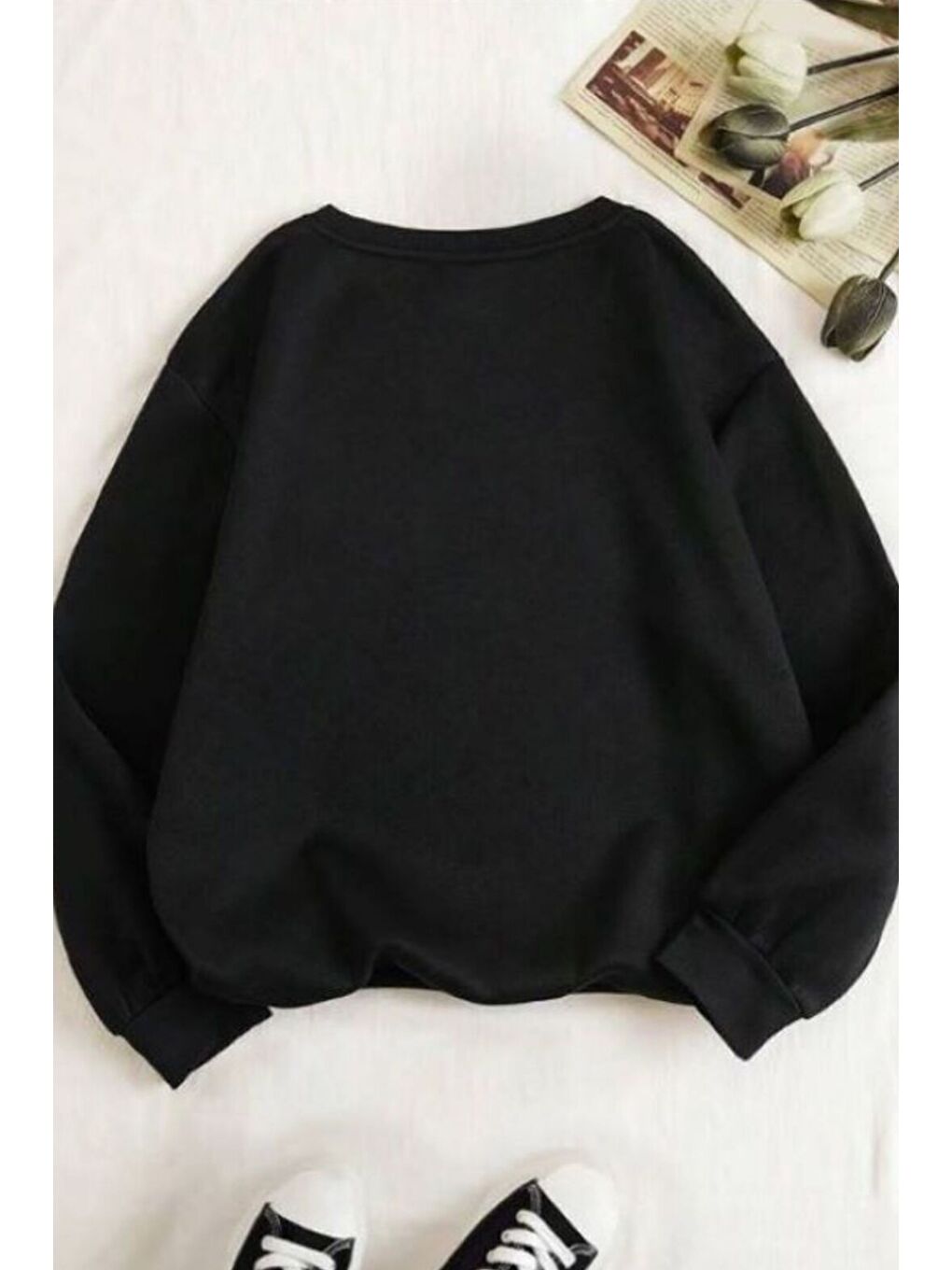 Siyah Kemal Atatürk Baskılı Oversize Bisiklet Yaka Sweatshirt-1