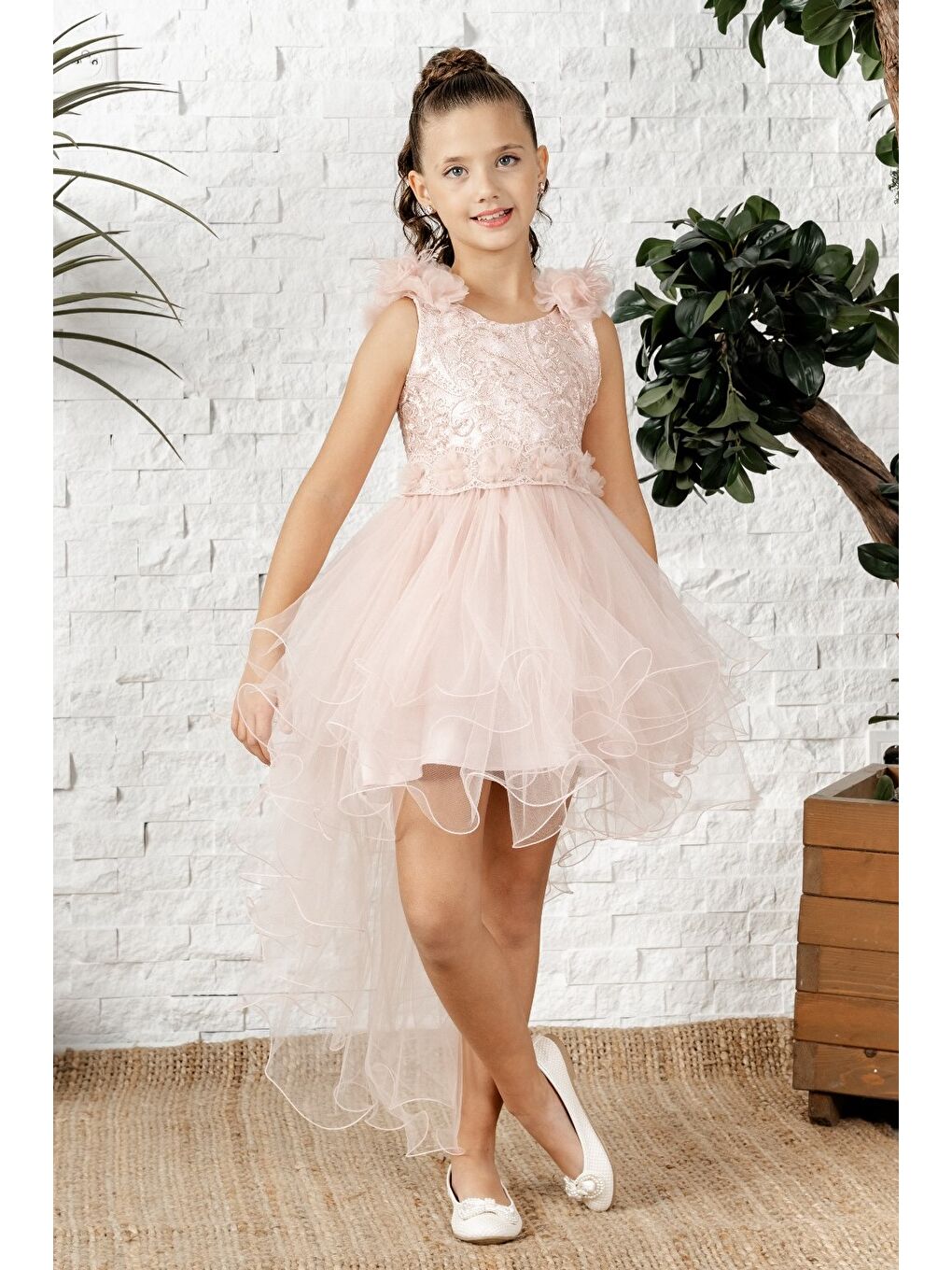 Pembe Uzun Kuyruk Tütü Passos Kız Çocuk Abiye MNK0586-4