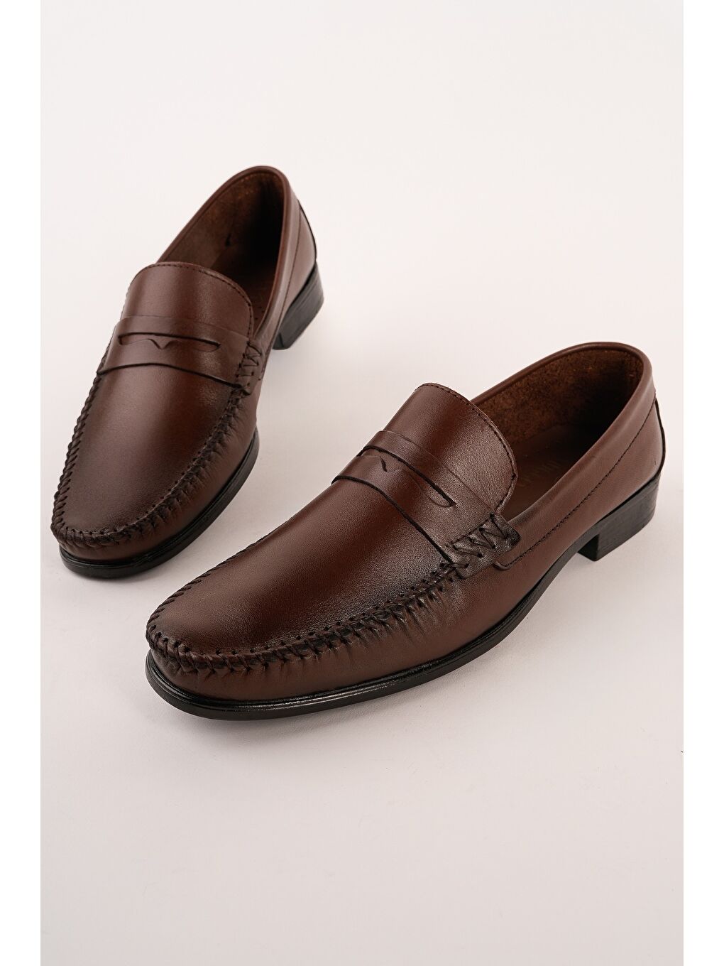 Kahverengi VOGAYER Hakiki Deri Erkek Günlük Klasik Loafer Ayakkabı-1