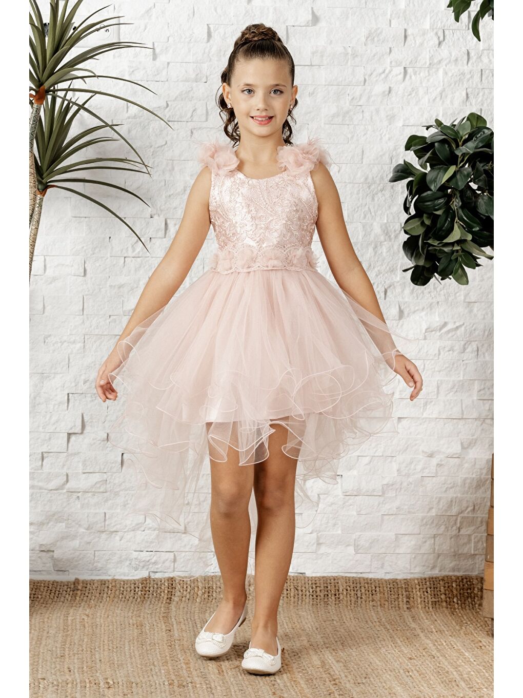 Pembe Uzun Kuyruk Tütü Passos Kız Çocuk Abiye MNK0586-5