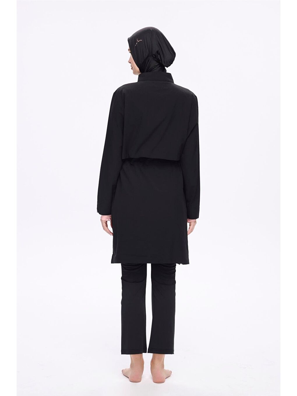 Esila Pembe Biyeli Siyah 5 Parça Jileli Tam Tesettür Mayo Takımı 2934-3