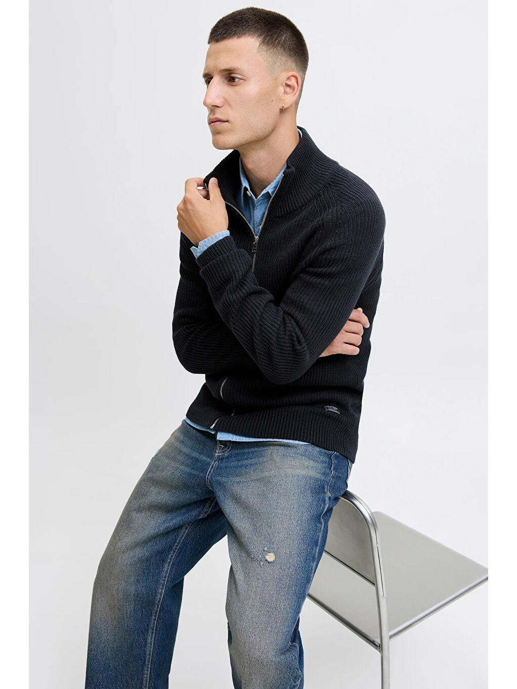 Lacivert Jjpannel Pamuk Karışımlı Regular Fit Dik Yaka Hırka 12278920-2