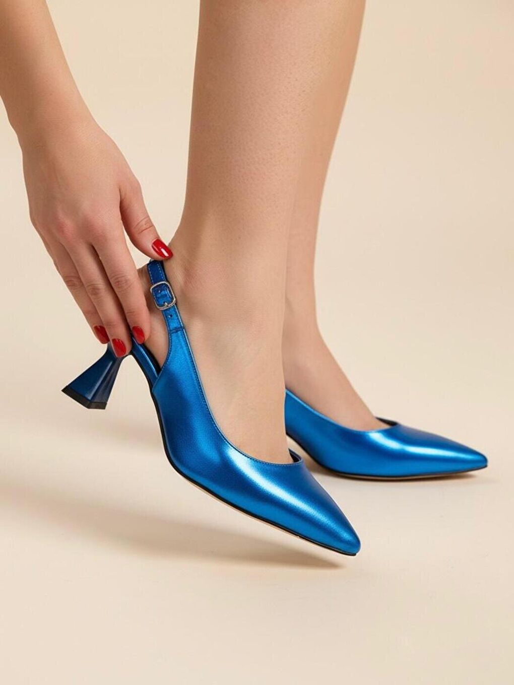 Kadın Harmony Metalik Mavi Topuklu Ayakkabı