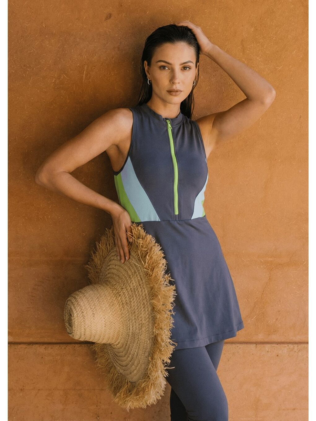 Karışık Yeşil Fermuarlı Yarı Kapalı Mayo-2