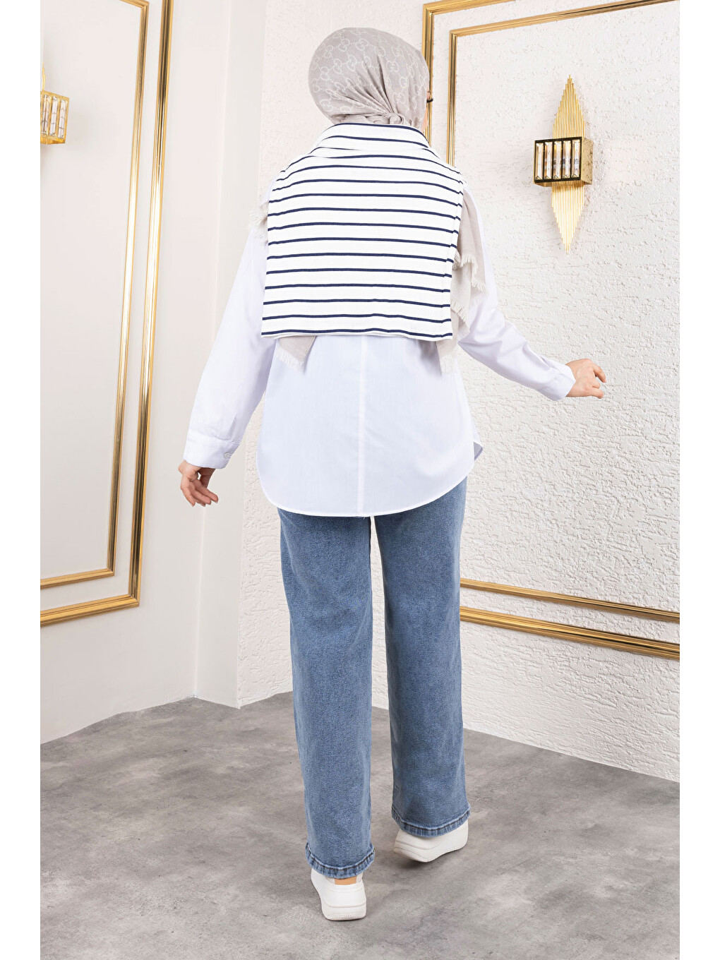 Bol Paça Beli Lastikli Jean Pantolon Tsd250106 Açık Mavi-4