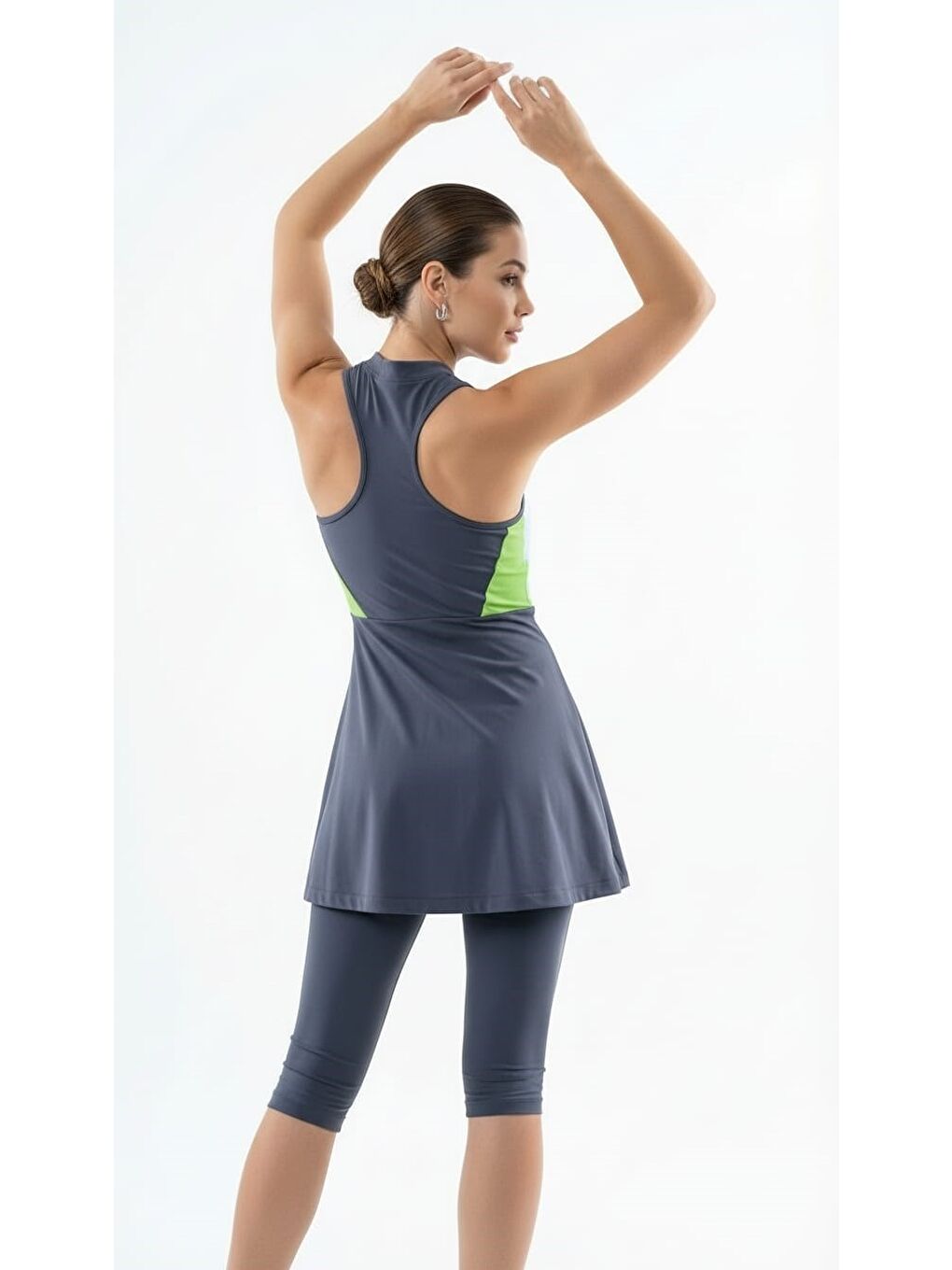 Karışık Yeşil Fermuarlı Yarı Kapalı Mayo-3