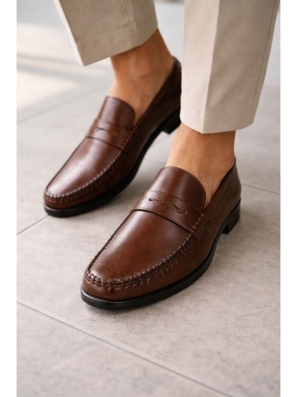 Kahverengi VOGAYER Hakiki Deri Erkek Günlük Klasik Loafer Ayakkabı-6