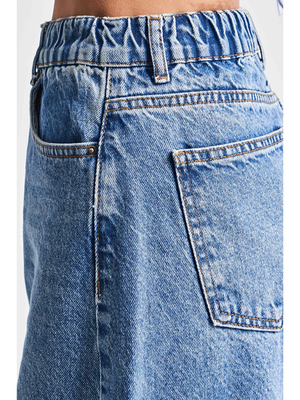 Kadın Mavi Renk 2S5 4 Palazzo Fit Beli Lastliki  100 Pamuk Denim Jean-2
