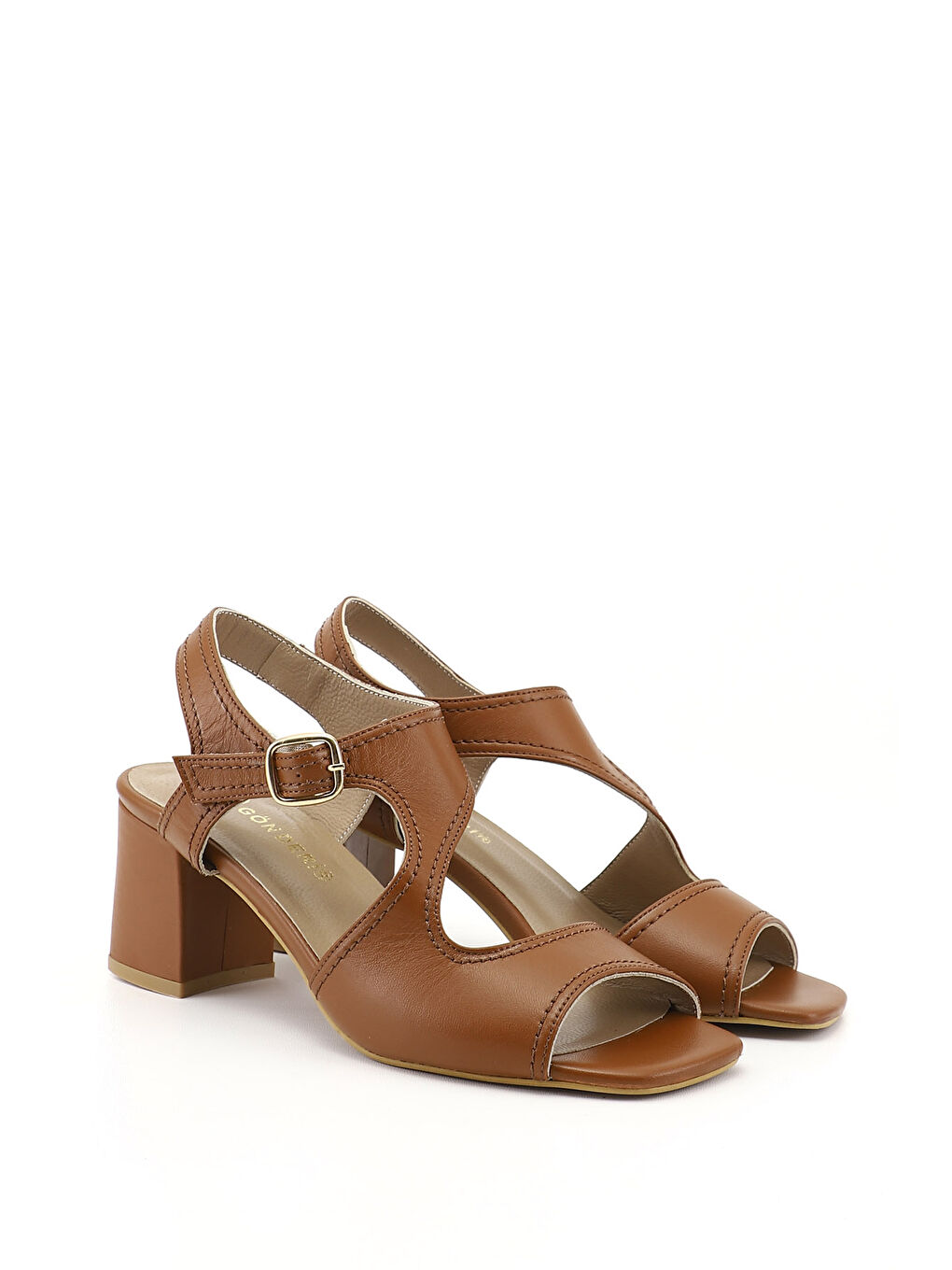 Kahverengi Kadın TABA KAHVE MEL. Kalın Topuklu Arkası Açık Hakiki Deri Sandalet-3