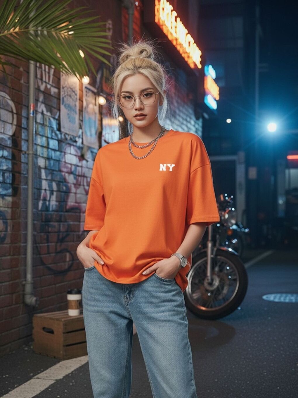 Kadın Turuncu NY Baskılı Tişört