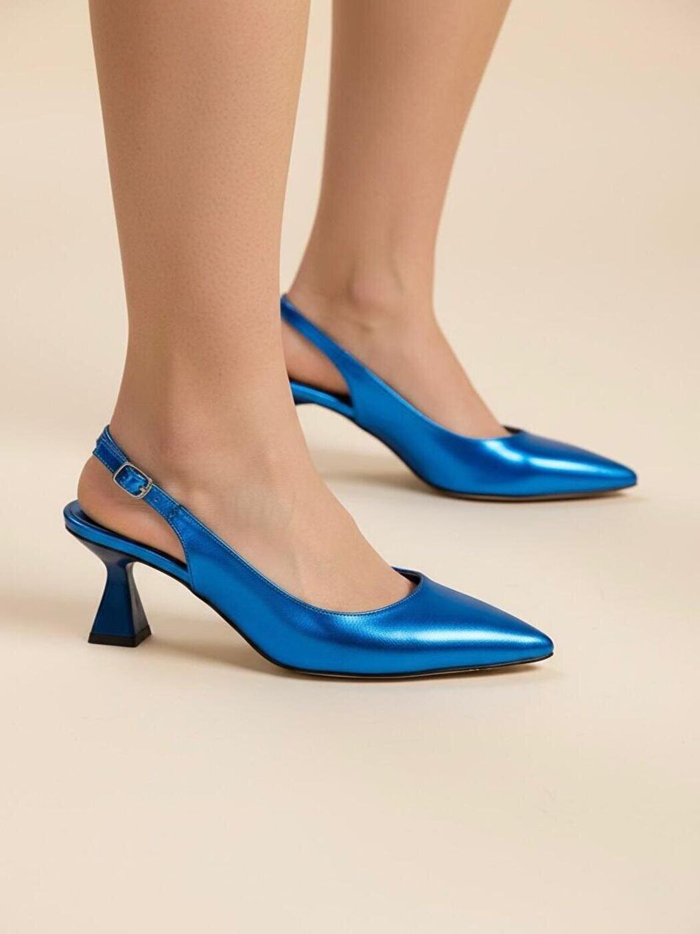 Kadın Harmony Metalik Mavi Topuklu Ayakkabı-3