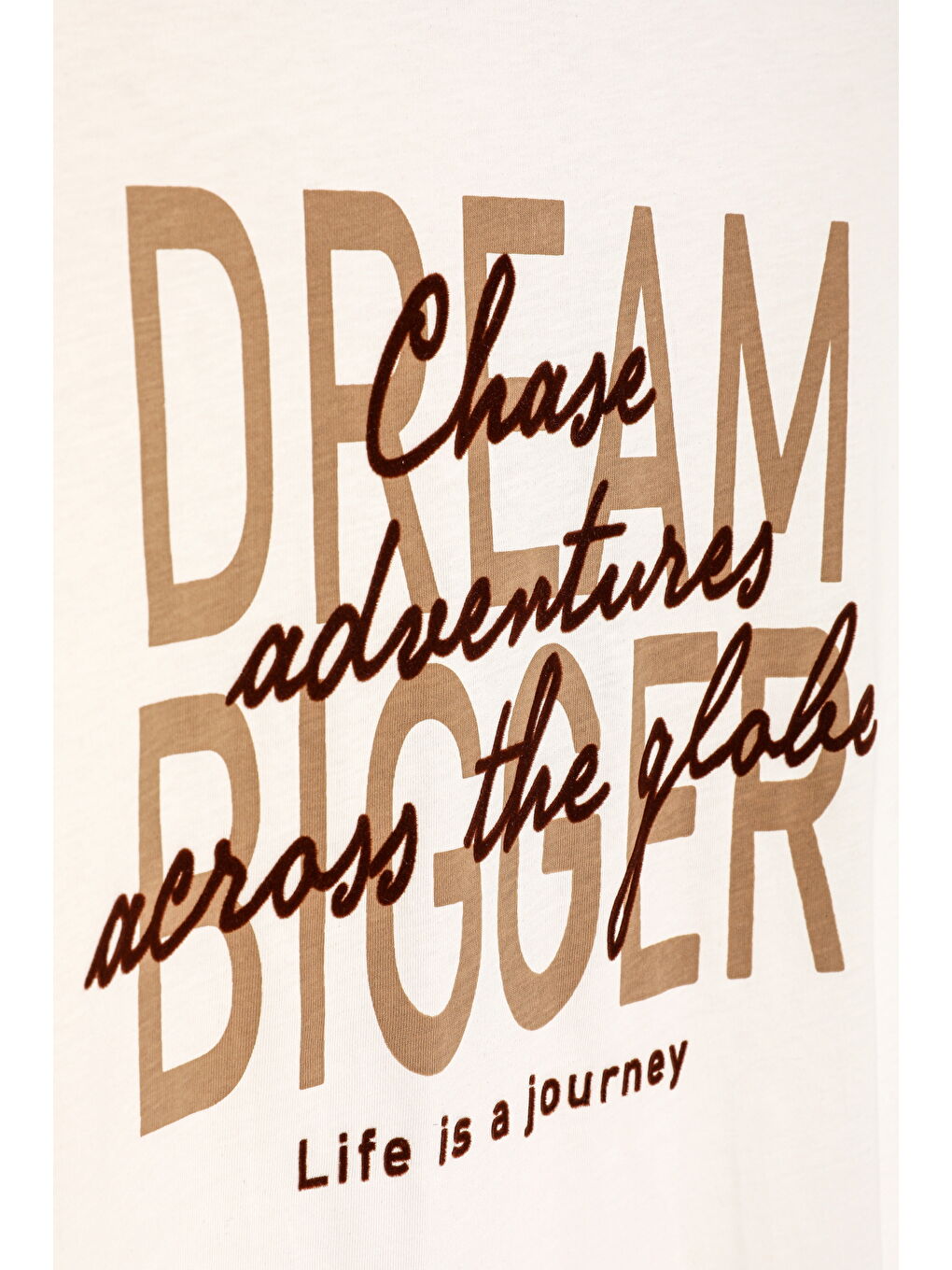 Slogan Baskılı Bisiklet Yaka Tişört Ekru-2