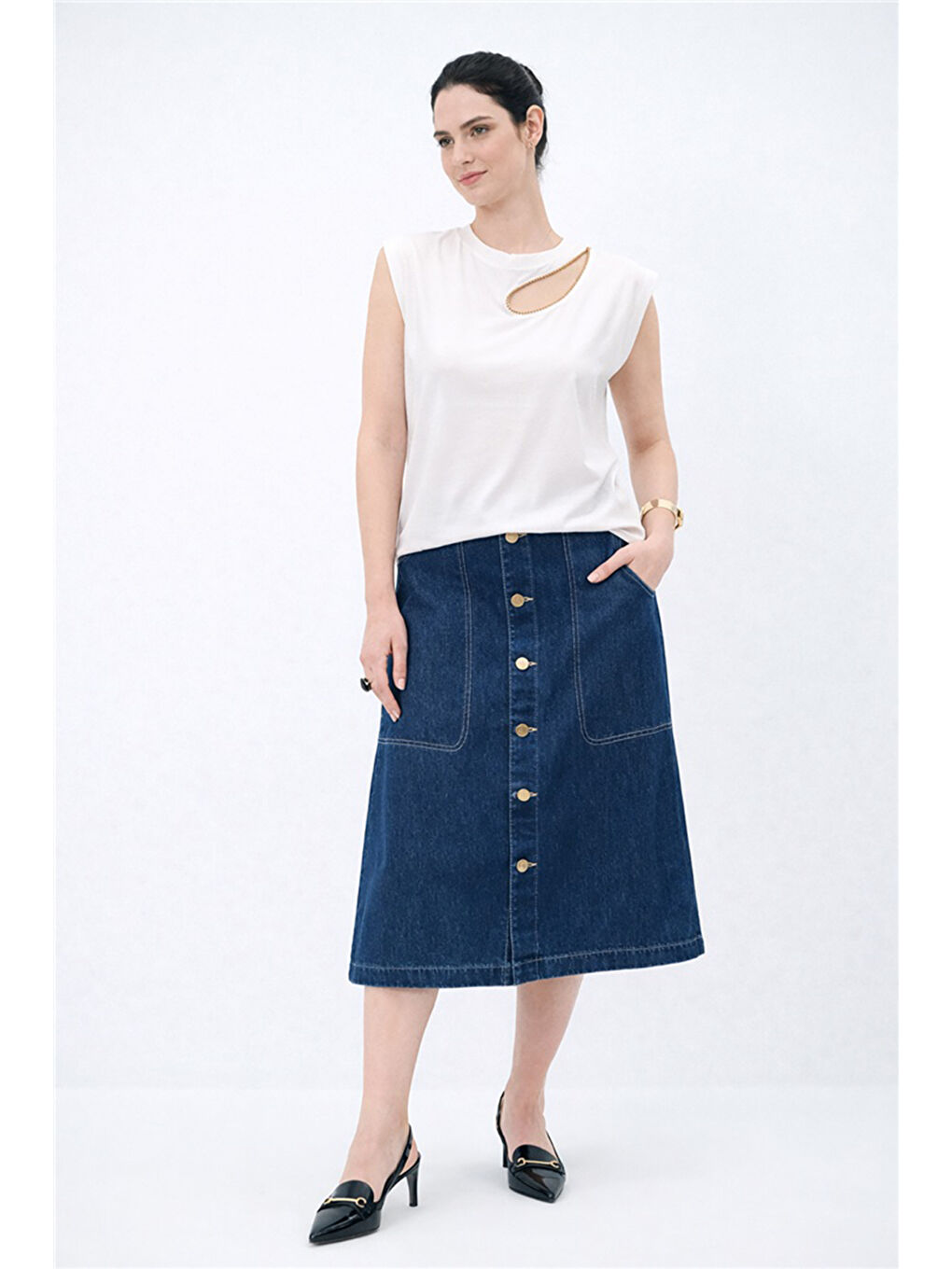 Ekru Pamuklu Pencere Detaylı Taşlı Kadın Bluz 26Y0165K1-1