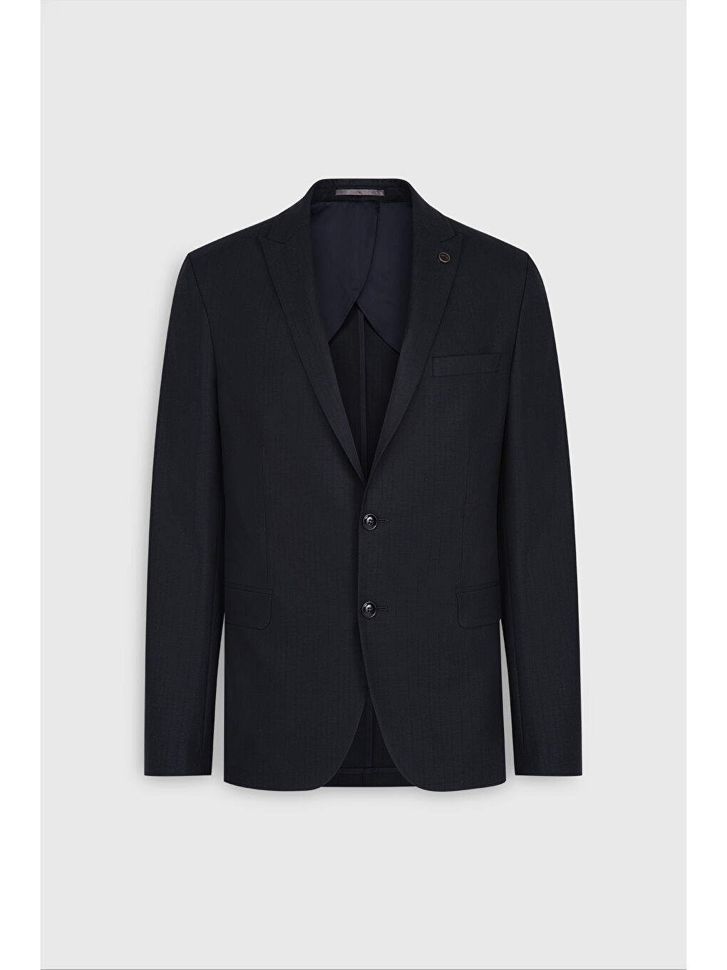 Erkek Koyu Lacivert Slim Fit Dar Kesim Kırlangıç Yaka Kapak Cepli Yün Takım Elbise-8