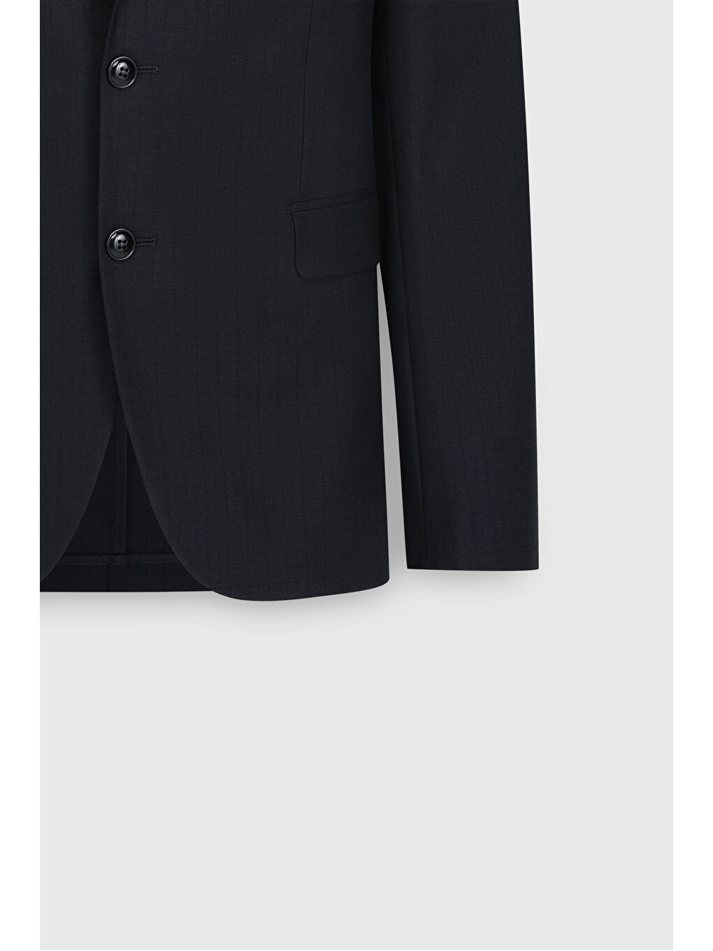 Erkek Koyu Lacivert Slim Fit Dar Kesim Kırlangıç Yaka Kapak Cepli Yün Takım Elbise-10