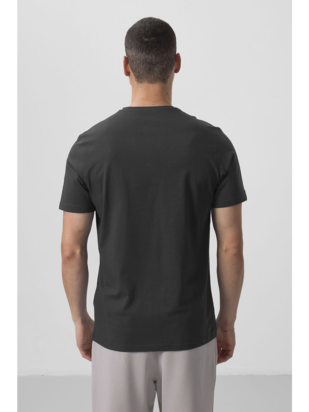 Antrasit Basic Kısa Kol Standart Kalıp V Yaka Erkek T-Shirt - 87912-4