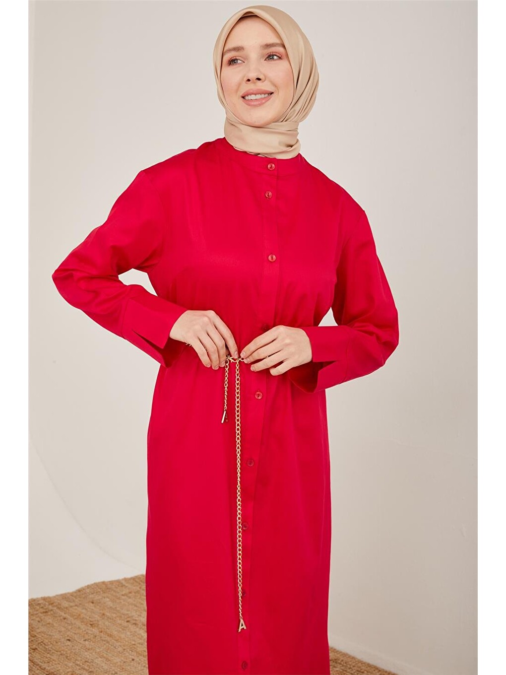 Oversize Gömlek Tunik23y4502 Kırmızı-2