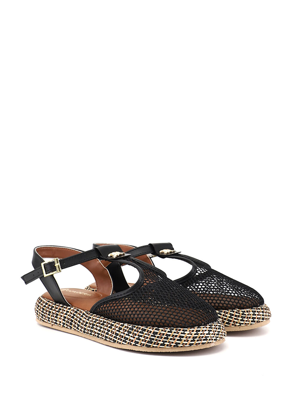 Siyah Kadın SİYAH Fileli Düz Tabanlı Sandalet-1