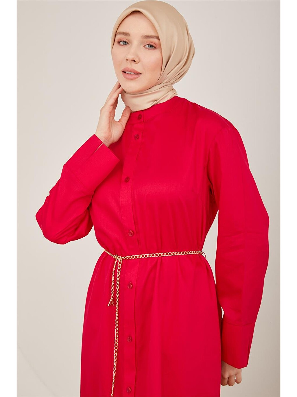 Oversize Gömlek Tunik23y4502 Kırmızı-3