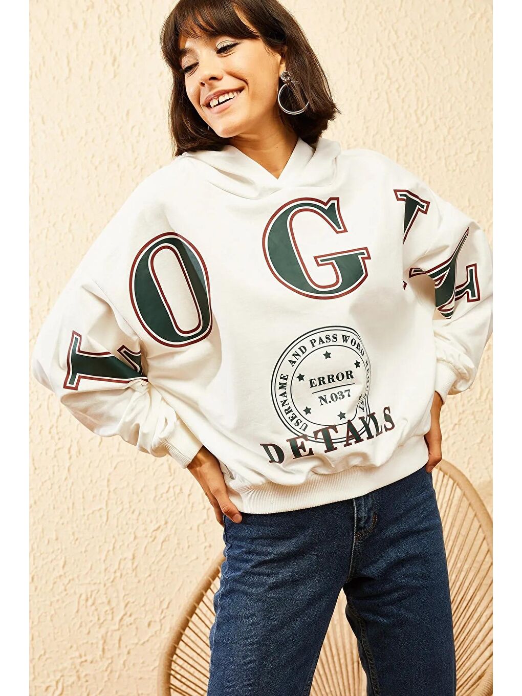 SHADE Beyaz Kadın Kapüşonlu Baskılı Oversize Sweatshirt