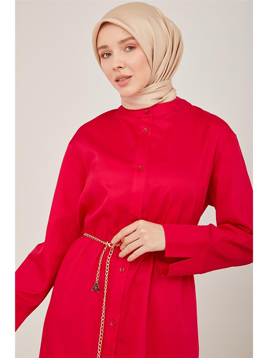Oversize Gömlek Tunik23y4502 Kırmızı-4