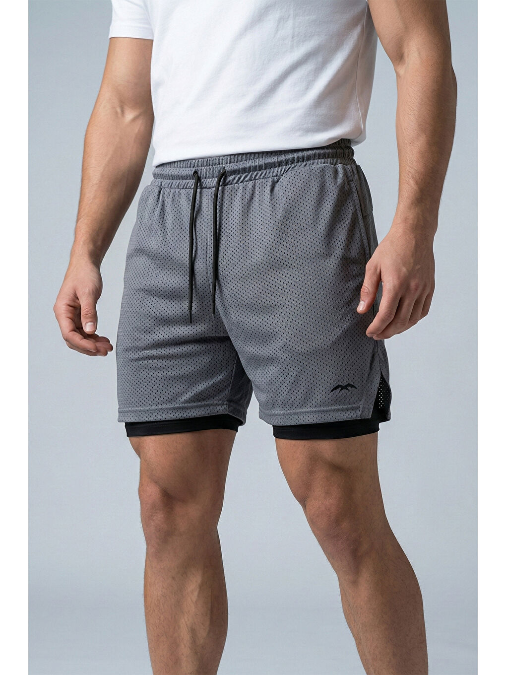 Erkek İçi Taytlı Spor Şortu 2062 Antrasit-1