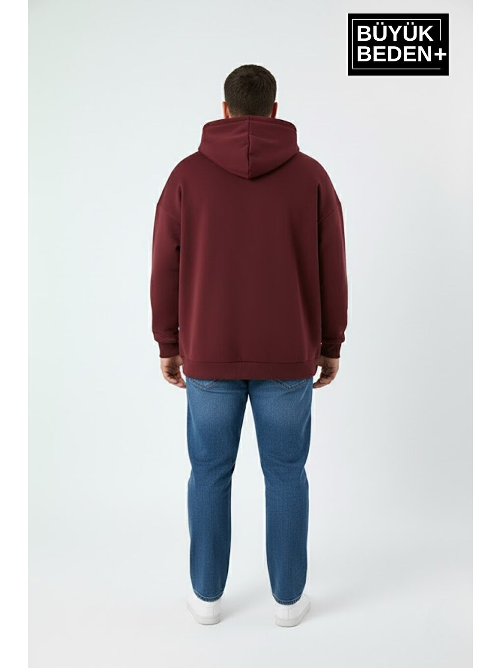 Bordo Erkek Büyük Beden Brooklyn 1970 Baskılı Kapüşonlu Sweatshirt SPR26BSW964-2