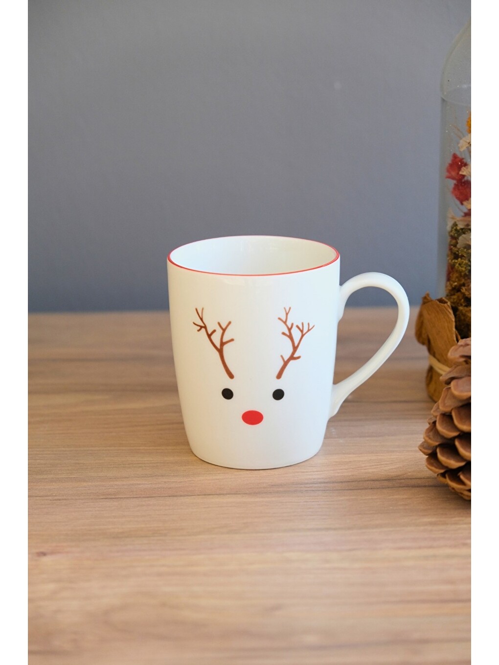 Beyaz Porselen Ren Geyiği Kulplu Mug Kupa 220 ml
