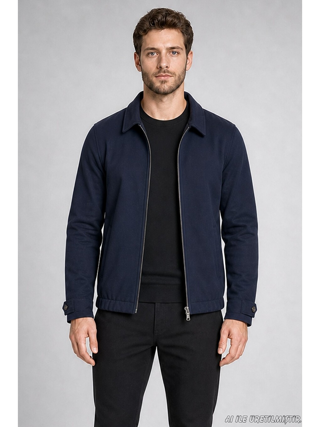 Lacivert Erkek Oversize Fermuarlı İçi Kapitoneli Kaşe Ceket-2
