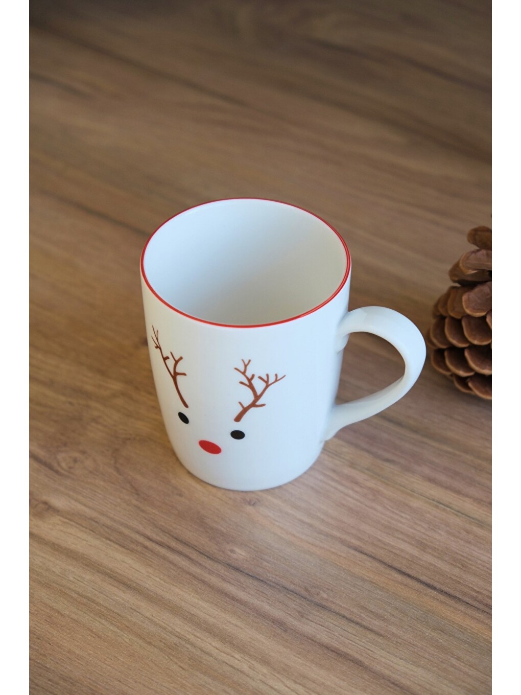 Beyaz Porselen Ren Geyiği Kulplu Mug Kupa 220 ml-1
