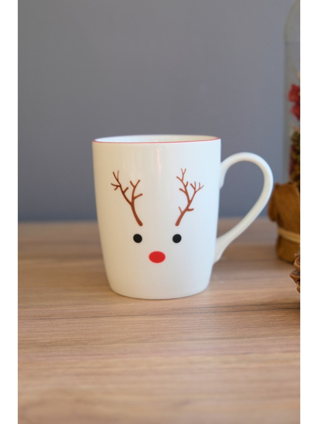 Beyaz Porselen Ren Geyiği Kulplu Mug Kupa 220 ml-2