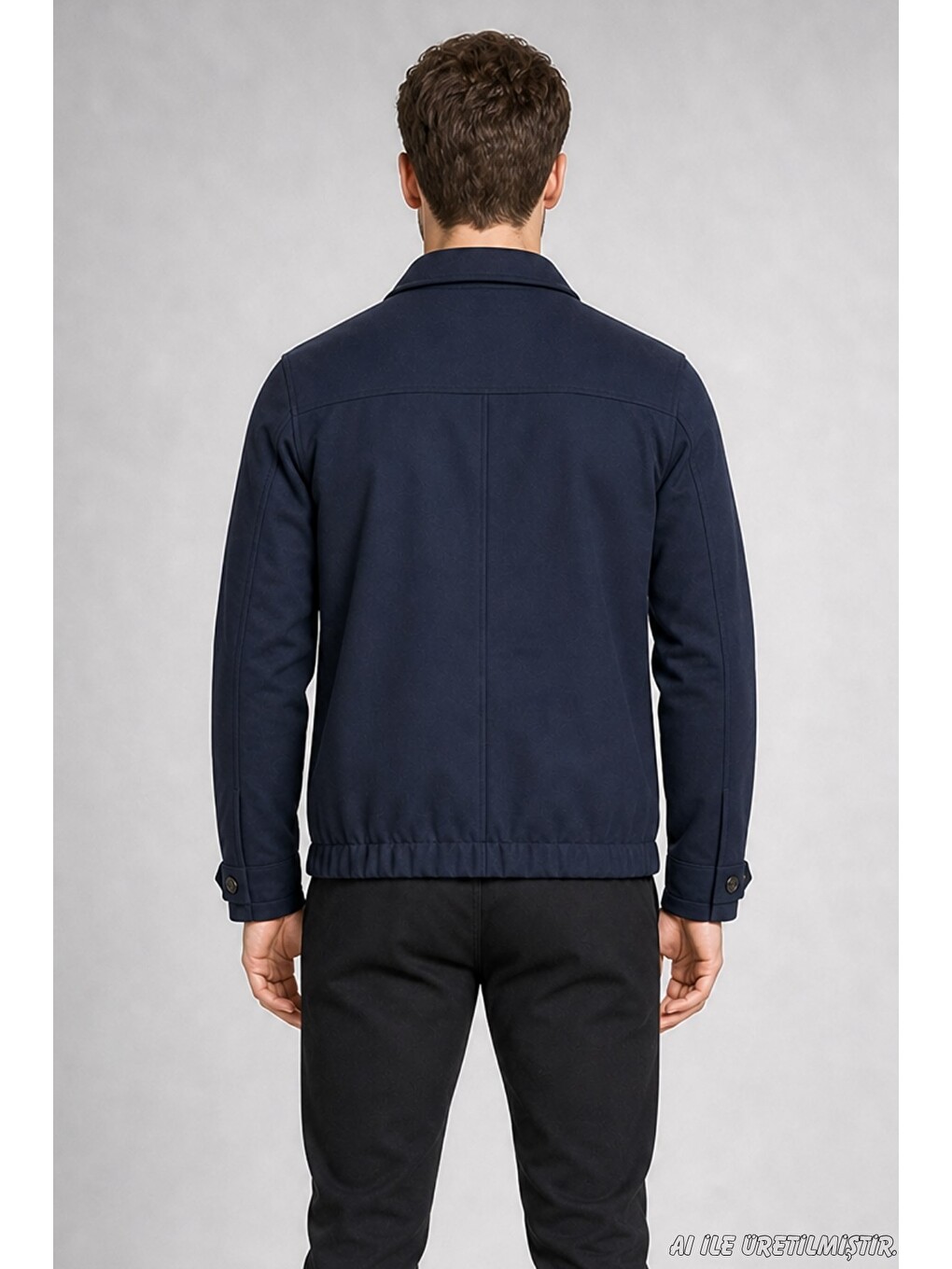 Lacivert Erkek Oversize Fermuarlı İçi Kapitoneli Kaşe Ceket-4