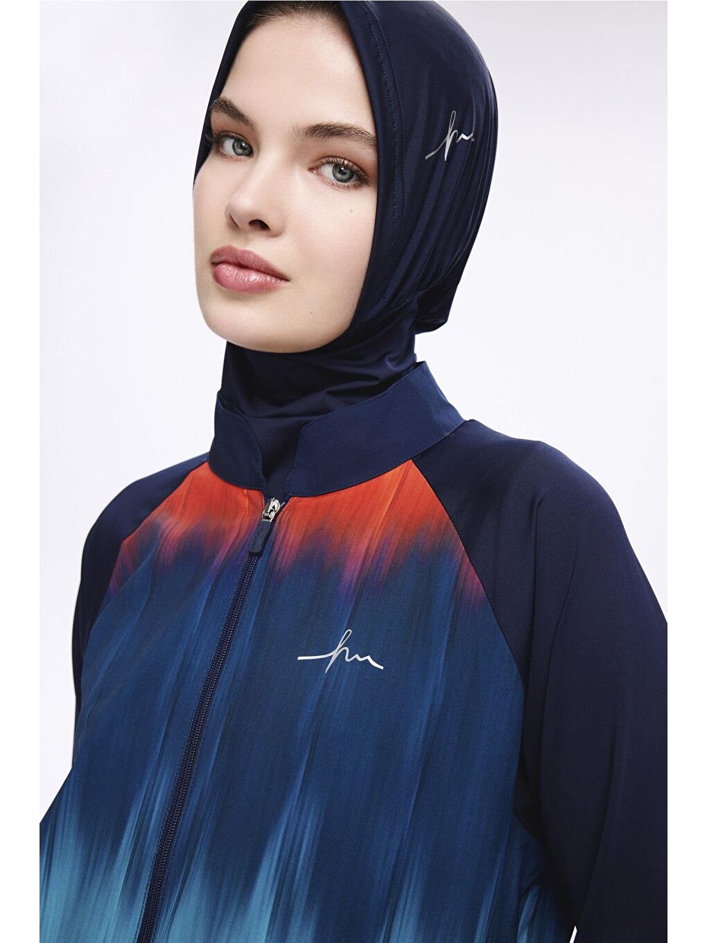 Lacivert Desenli 5 Parça Tam Tesettür Mayo Takımı 5019-1