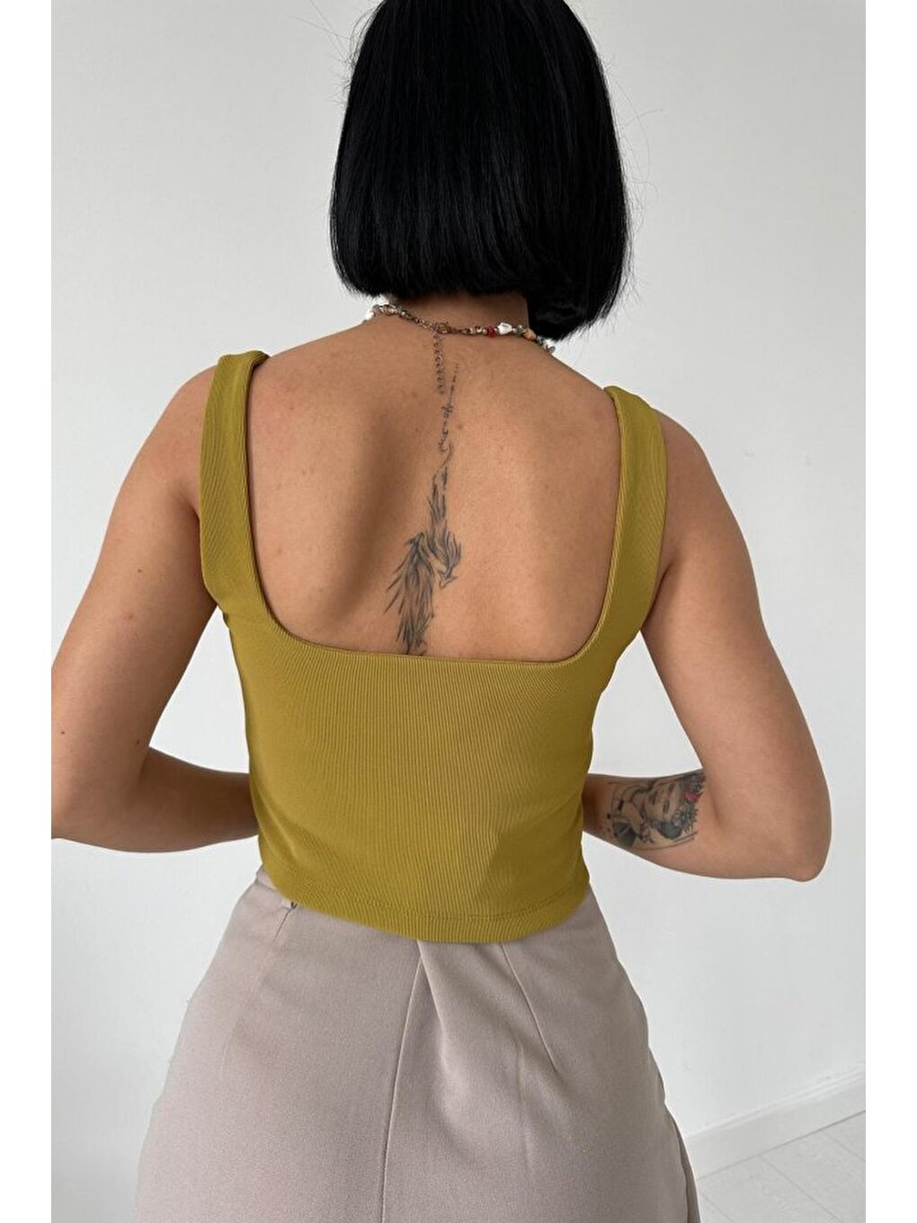 Yağ Yeşili Askılı Bluz-2